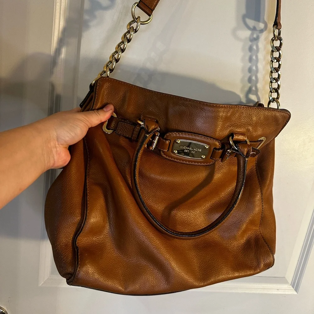 Michael Kors Hamilton Vintage Y2K Brown Leather large Satchel Bag